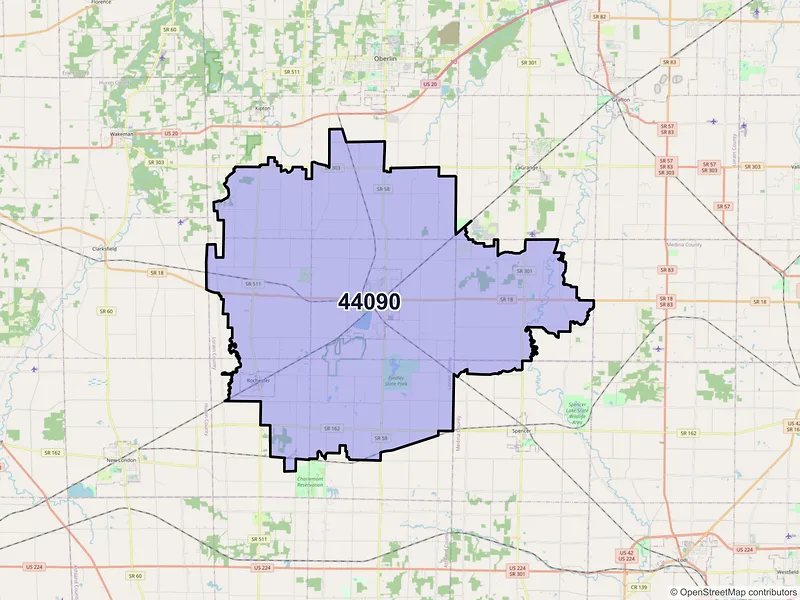 Map of Wellington, Ohio and ZIP codes
