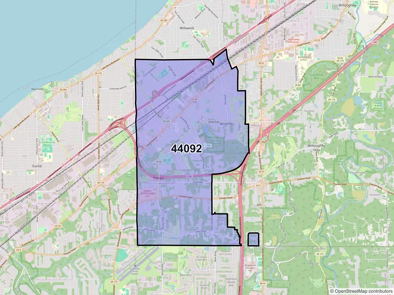 Map of Wickliffe, Ohio and ZIP codes