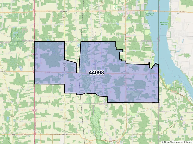 Map of Williamsfield, Ohio and ZIP codes