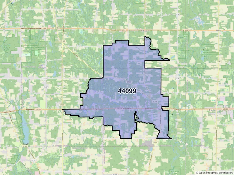Map of Windsor, Ohio and ZIP codes