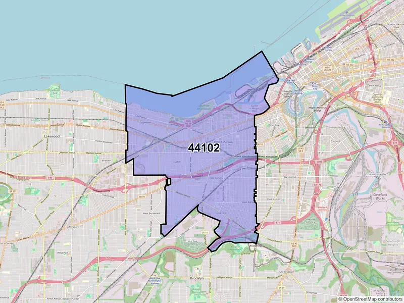 Map of ZIP Code 44102 — Cleveland, OH