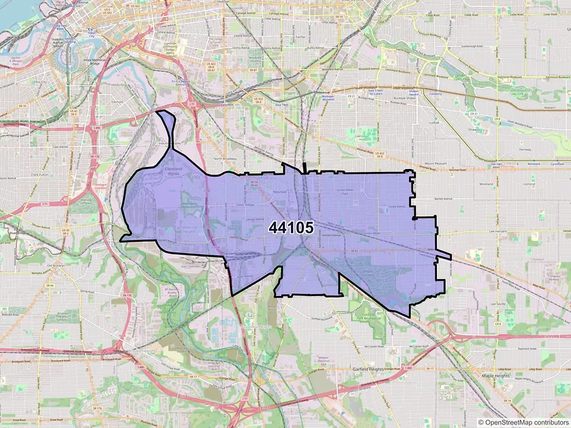 Map of ZIP Code 44105 — Cleveland, OH