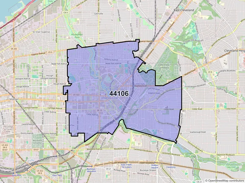 Map of ZIP Code 44106 — Cleveland, OH