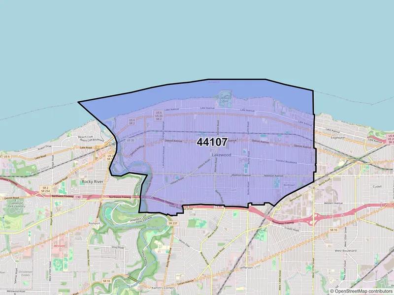 Map of ZIP Code 44107 — Lakewood, OH