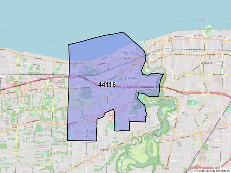 Map of ZIP Code 44116 — Rocky River, OH