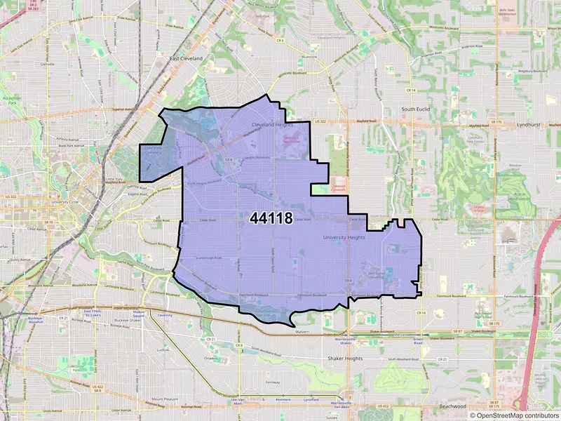 Map of ZIP Code 44118 — Cleveland, OH