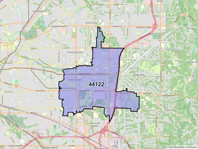 Map of ZIP Code 44122 — Beachwood, OH