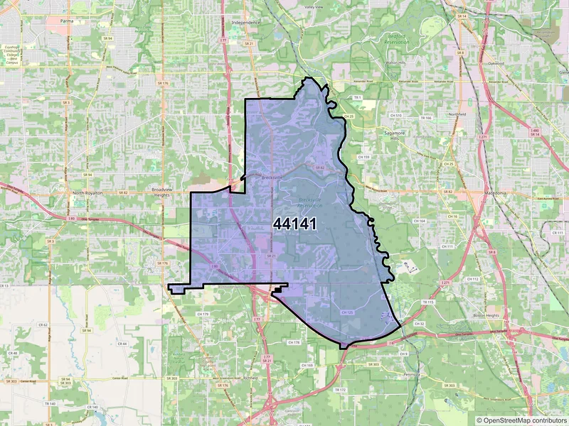 Map of Brecksville, Ohio and ZIP codes