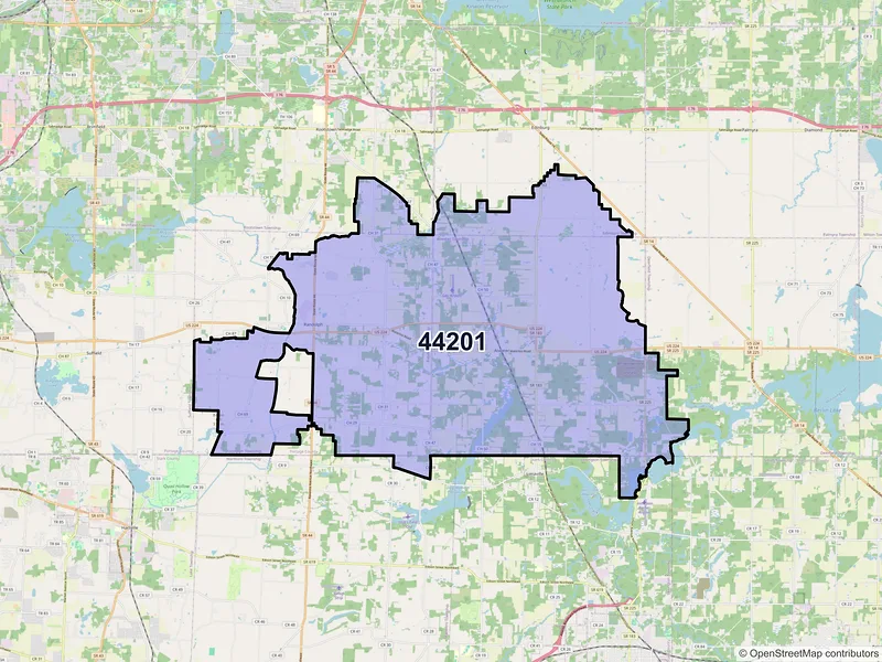 Map of ZIP Code 44201 — Atwater, OH