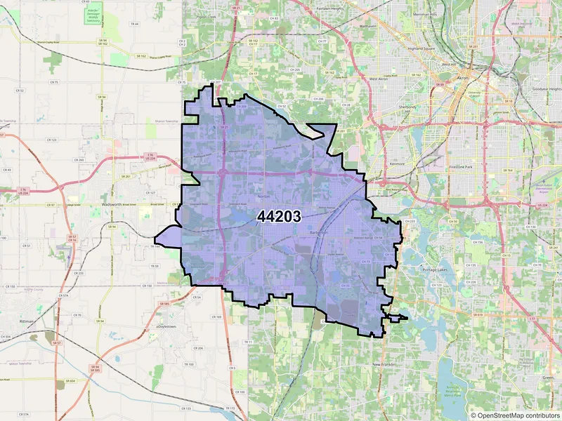 Map of ZIP Code 44203 — Barberton, OH