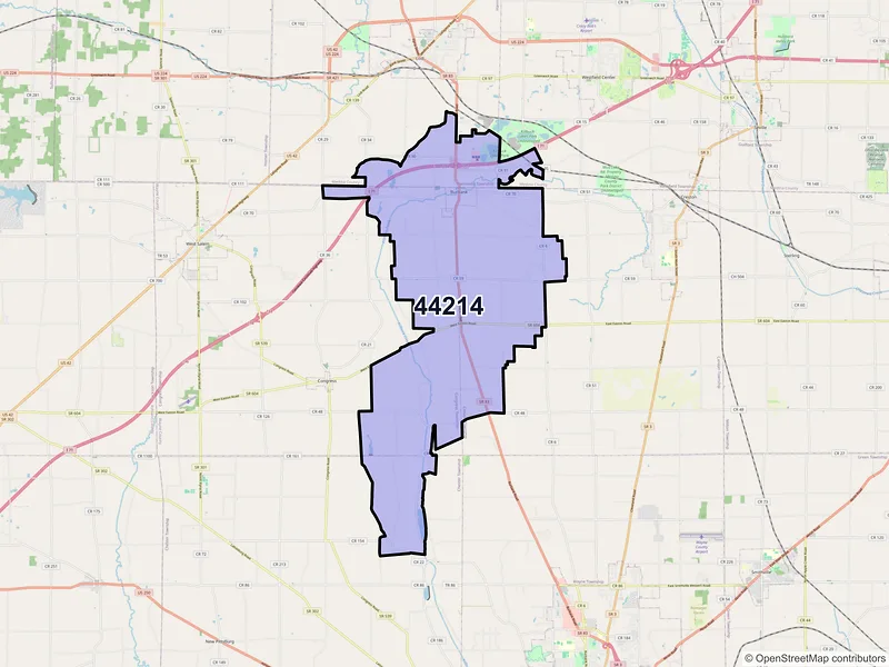 Map of ZIP Code 44214 — Burbank, OH