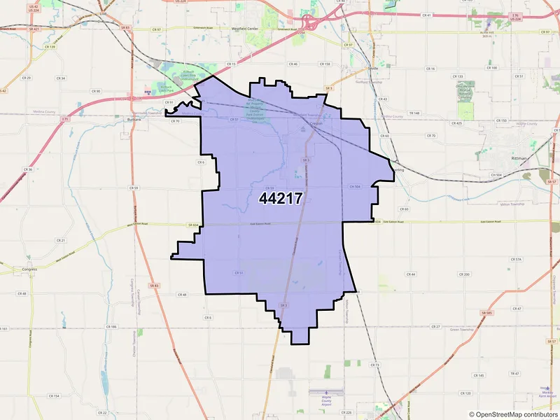 Map of Creston, Ohio and ZIP codes