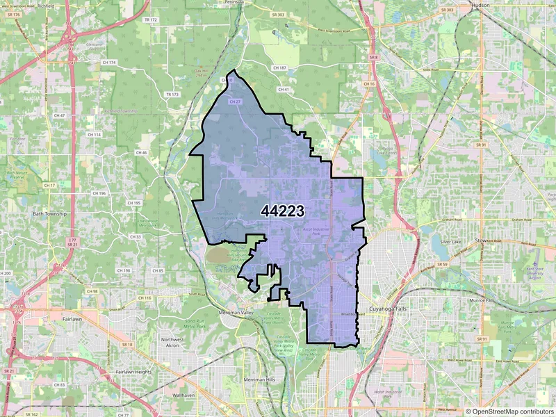 Map of ZIP Code 44223 — Cuyahoga Falls, OH