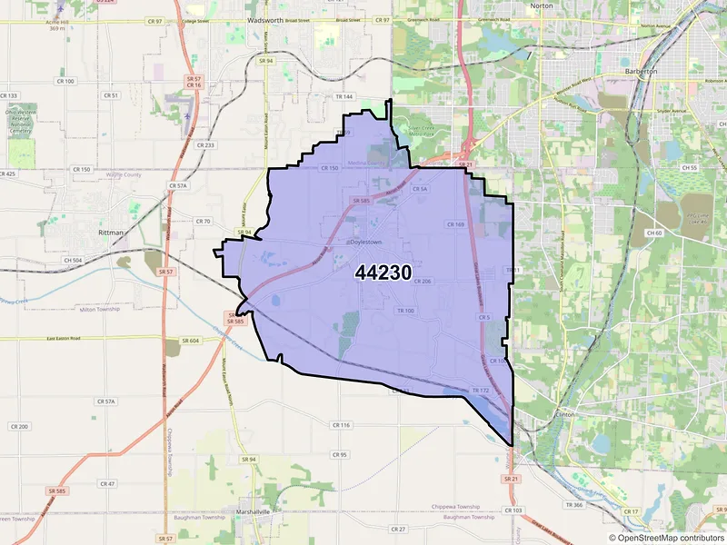 Map of ZIP Code 44230 — Doylestown, OH