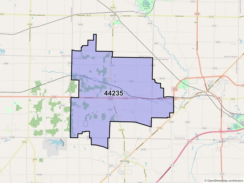 Map of ZIP Code 44235 — Homerville, OH