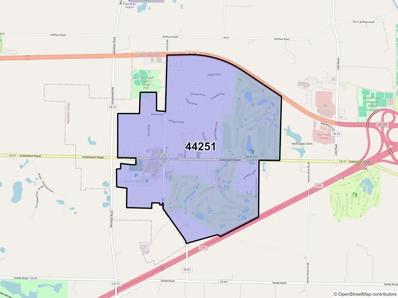 Map of Westfield Center, Ohio and ZIP codes