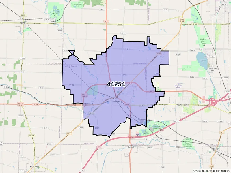 Map of Lodi, Ohio and ZIP codes