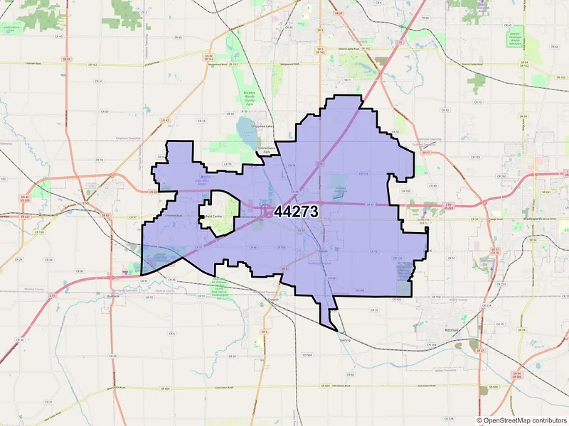 Map of ZIP Code 44273 — Seville, OH