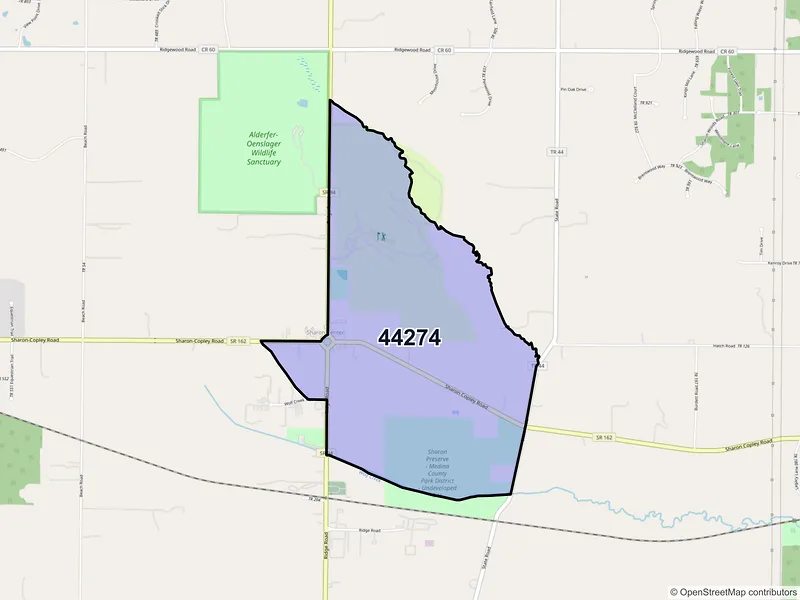 Map of Sharon Center, Ohio and ZIP codes
