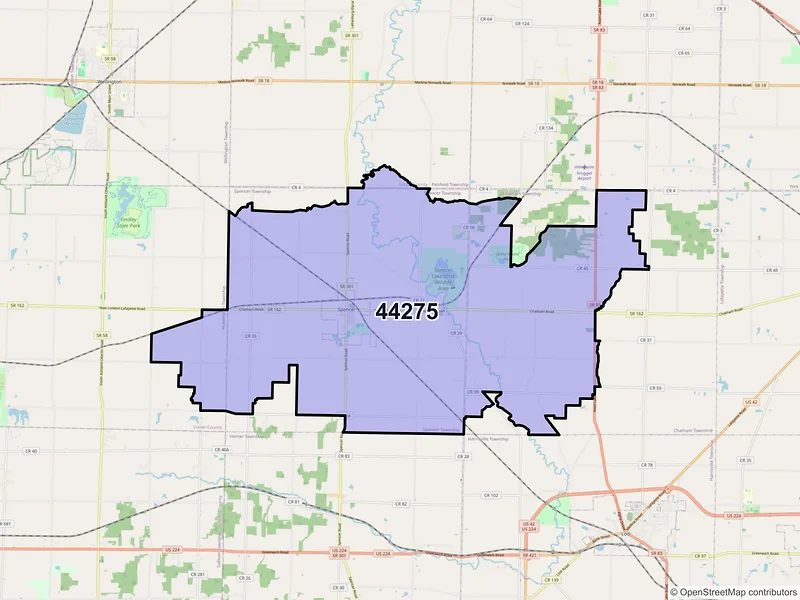 Map of ZIP Code 44275 — Spencer, OH