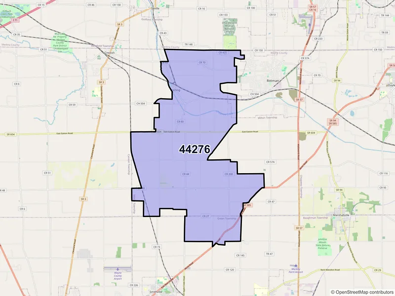 Map of Sterling, Ohio and ZIP codes