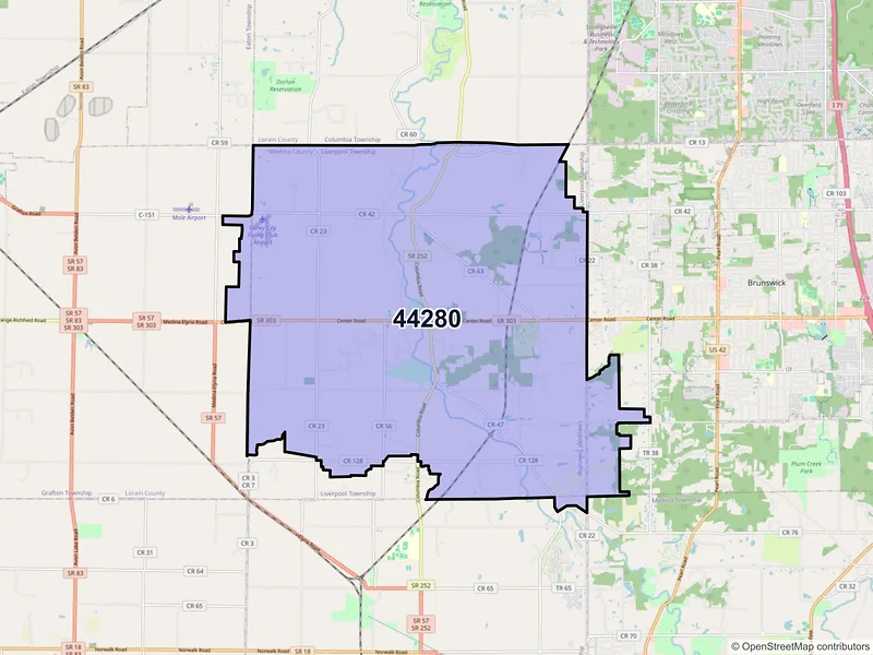 Map of ZIP Code 44280 — Valley City, OH