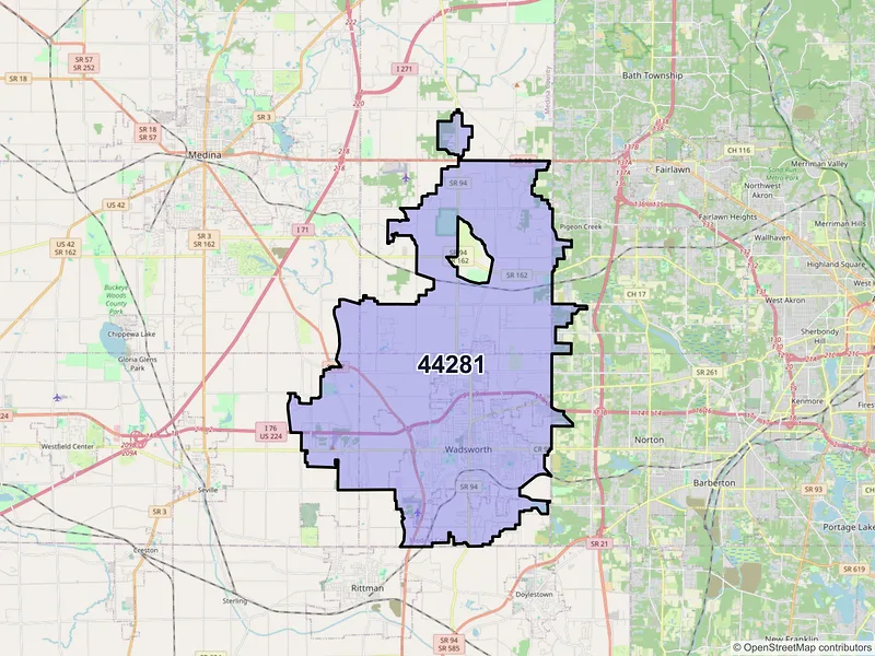 Map of ZIP Code 44281 — Wadsworth, OH