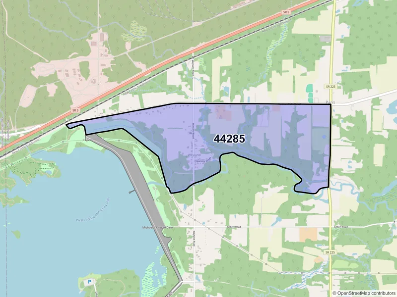 Map of Wayland, Ohio and ZIP codes