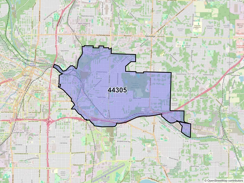 Map of ZIP Code 44305 — Akron, OH