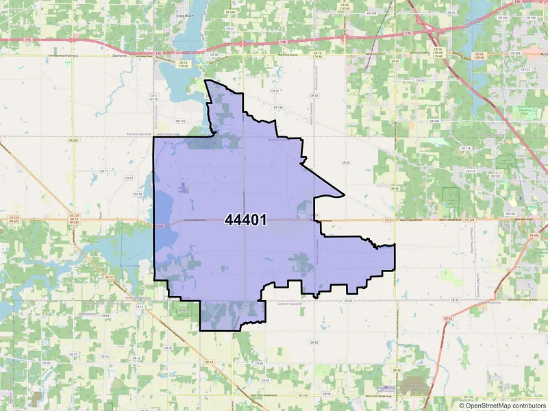 Map of Berlin Center, Ohio and ZIP codes