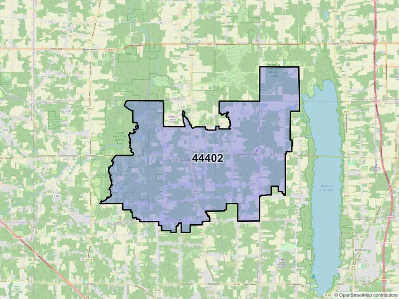 Map of ZIP Code 44402 — Bristolville, OH