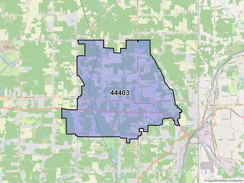 Map of ZIP Code 44403 — Brookfield, OH
