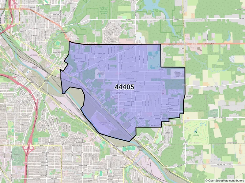 Map of ZIP Code 44405 — Campbell, OH