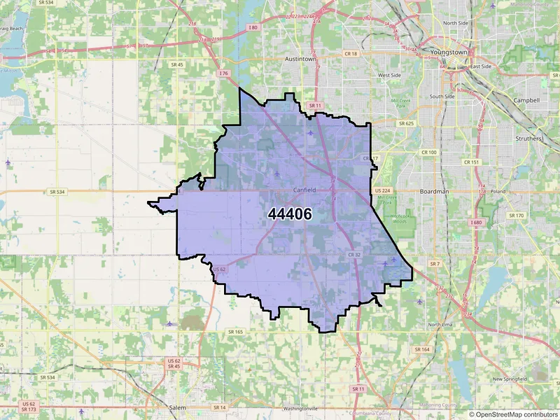 Map of ZIP Code 44406 — Canfield, OH