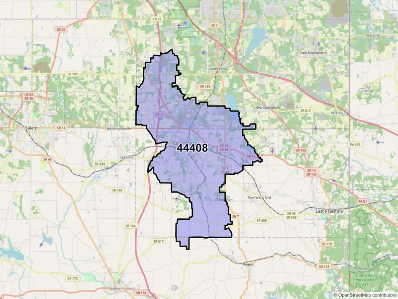 Map of ZIP Code 44408 — Columbiana, OH