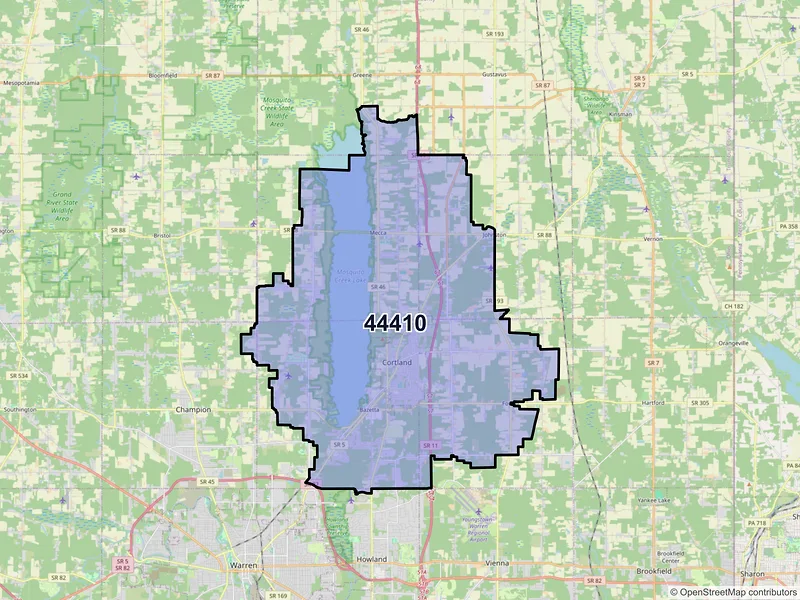 Map of ZIP Code 44410 — Cortland, OH