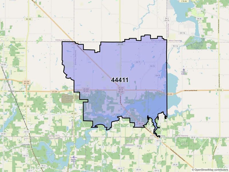 Map of ZIP Code 44411 — Deerfield, OH