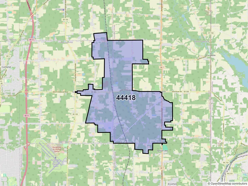Map of ZIP Code 44418 — Fowler, OH