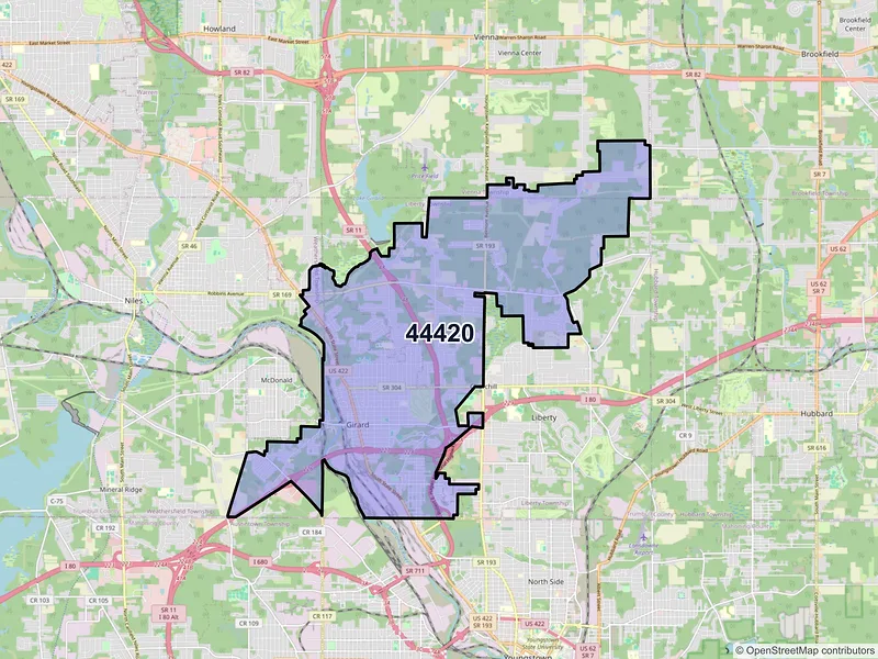 Map of ZIP Code 44420 — Girard, OH