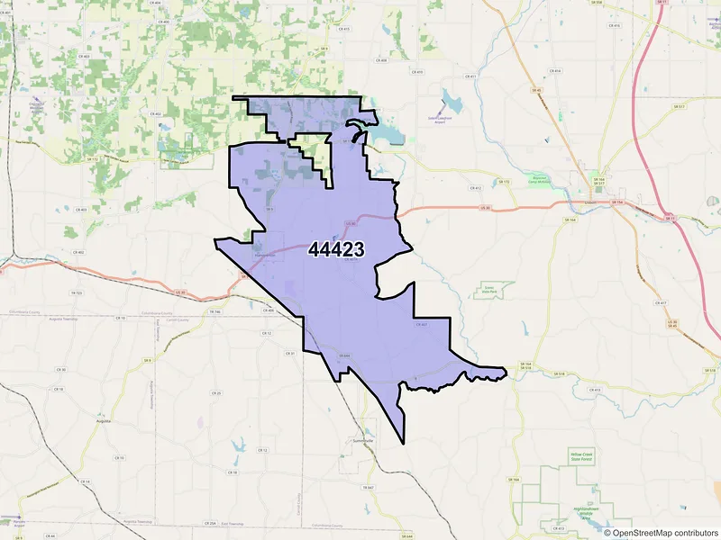 Map of ZIP Code 44423 — Hanoverton, OH