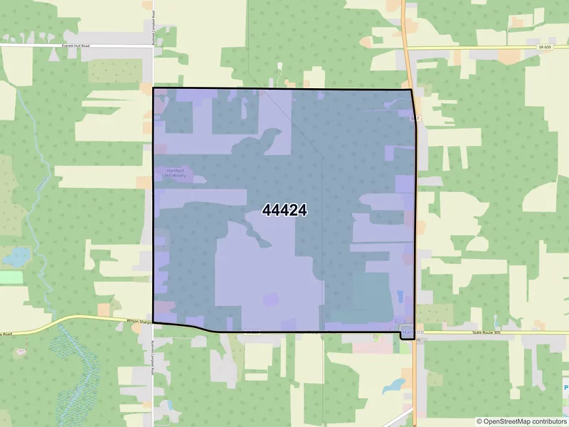 Map of Hartford, Ohio and ZIP codes