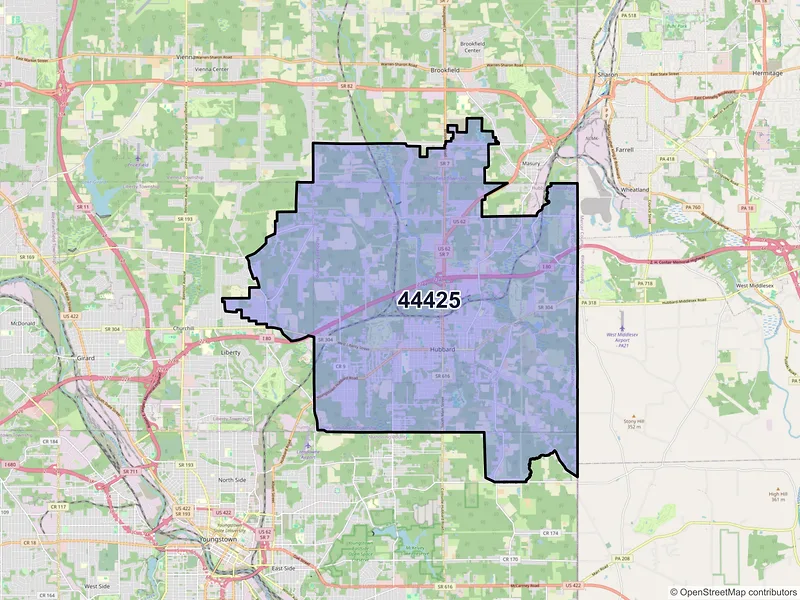 Map of ZIP Code 44425 — Hubbard, OH