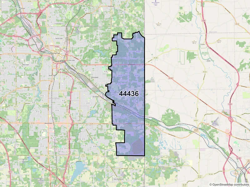 Map of ZIP Code 44436 — Lowellville, OH