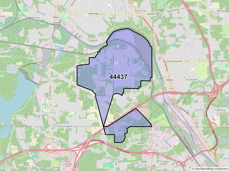 Map of ZIP Code 44437 — Mc Donald, OH
