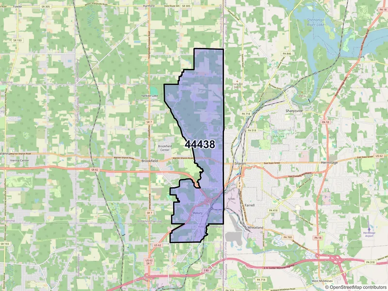 Map of ZIP Code 44438 — Masury, OH