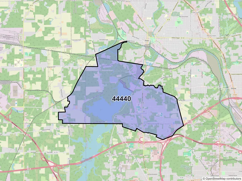 Map of ZIP Code 44440 — Mineral Ridge, OH
