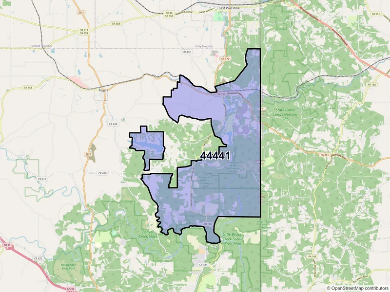 Map of Negley, Ohio and ZIP codes