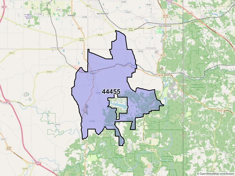 Map of ZIP Code 44455 — Rogers, OH