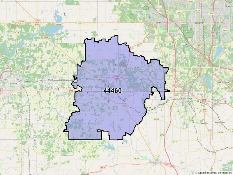 Map of Salem, Ohio and ZIP codes