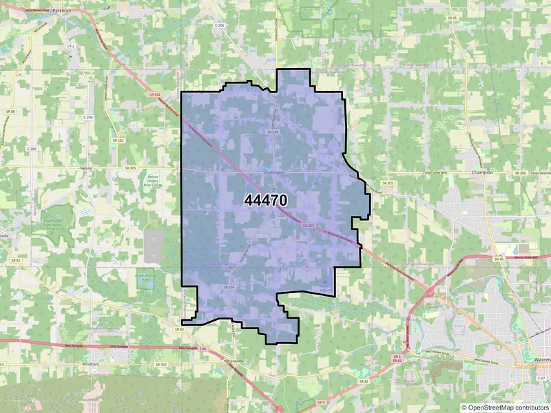 Map of ZIP Code 44470 — Southington, OH